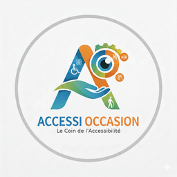 Logo AccessiOccasion : lettre A stylisée avec une main de soutien et des symboles d'accessibilité, lien vers l'accueil